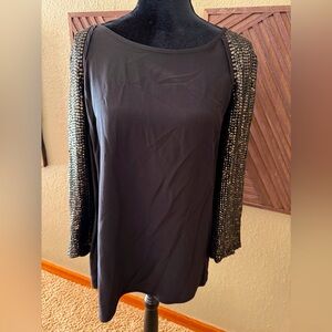 Chic Tory Burch Black Top with Gold Sequin Sleeves
